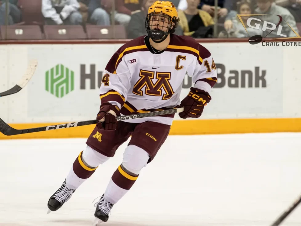 Brock Faber leads the Gophers to a Frozen Four. Photo by Craig Cotner