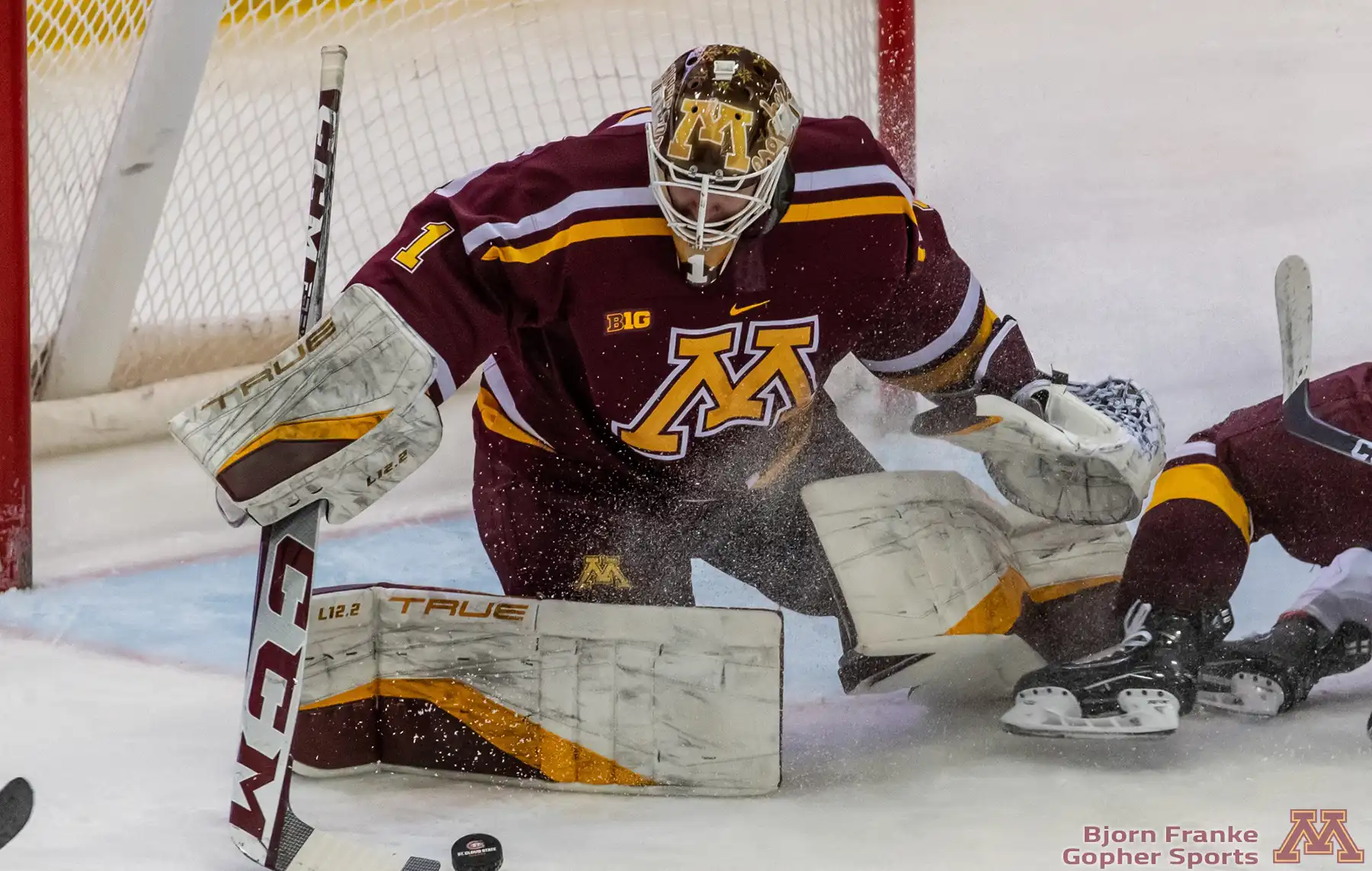 Justen Close makes a save. Photo by Bjorn Franke, Gopher Sports