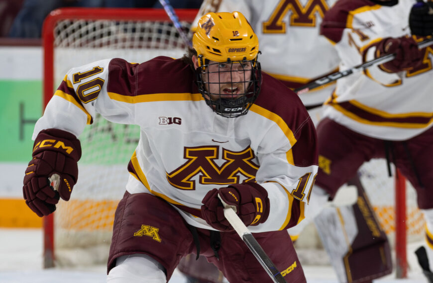 Connor Kurth with a big game tying goal vs the BADgers. Photo by Craig Cotner.