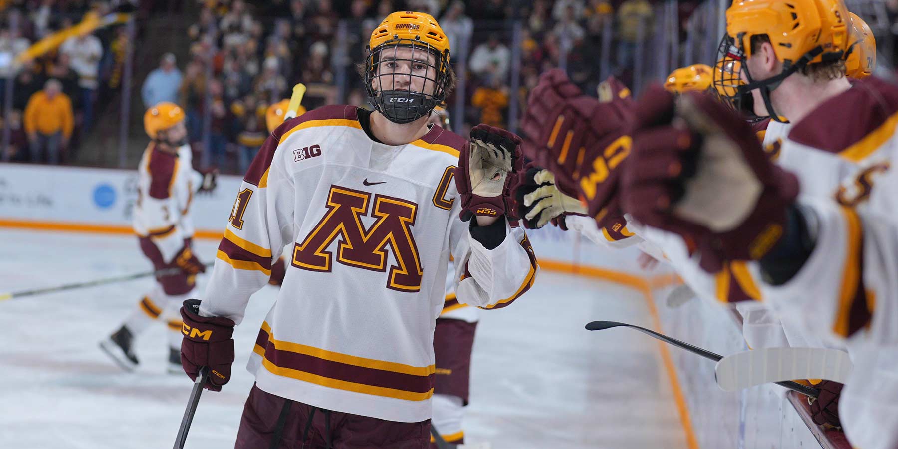 Jimmy Snuggerud one of his two goals on the night. Photo by Brad Rempel (GopherSports)