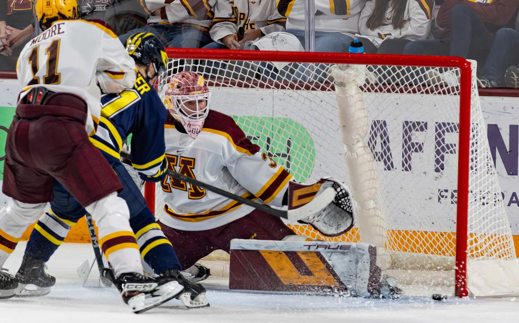 Liam Souliere gets the shutout as Minnesota keeps Michigan off the board the entire weekend. Photo by Craig Cotner.